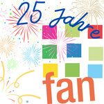 Das Logo der fan wird ergänzt durch den Schriftzug "25 Jahre" und grafischem Feuerwerk.